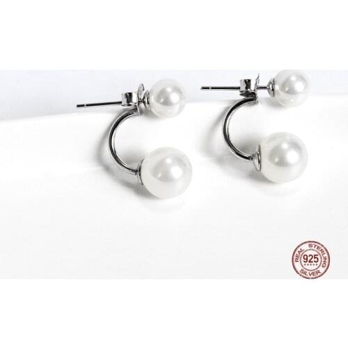 LKO 2021 Trend Jewelry 925 Sterling Silver Earrings Pearl Back Hanging Stud Earrings For Women Party Earrings Accessories