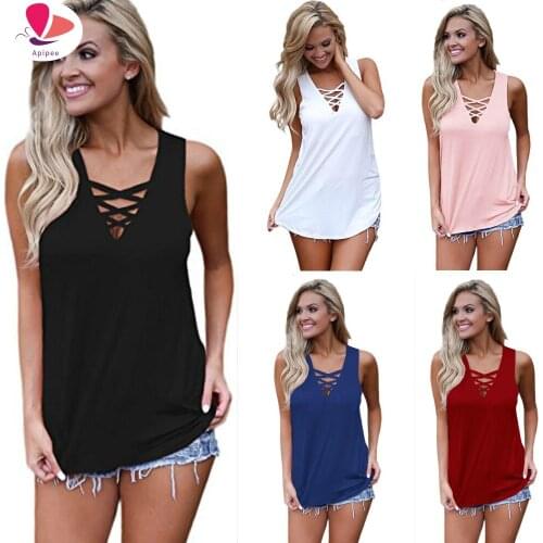 Women Tank Tops Vest Vest Solid Criss Cross Top Cami Summer Ladies Sexy Deep V Neck Camis Sleeveless Tops