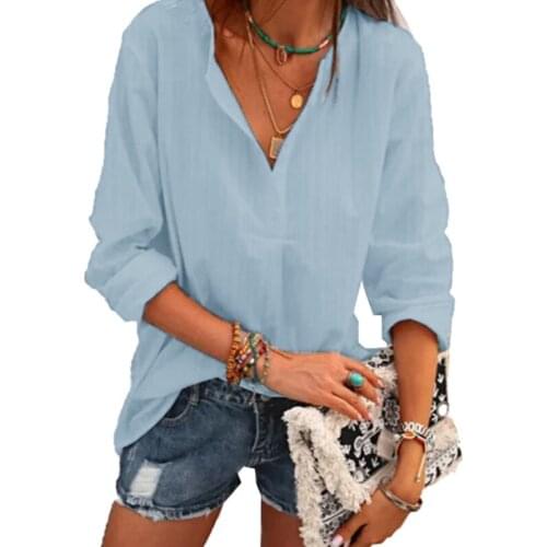 Fashion Solid Color Comfortable Shirts Women V-Neck Tops All-Match Long Sleeve Shirt Female Ladies Office Clothes Street Wear