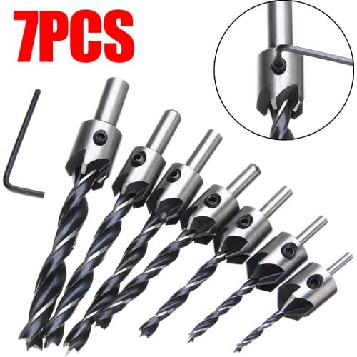 7pcs Single Flute Countersink Drill Bit Set Drilling Pilot Holes Carpentry Reamer Woodworking Chamfer Drill Bits 3-10mm