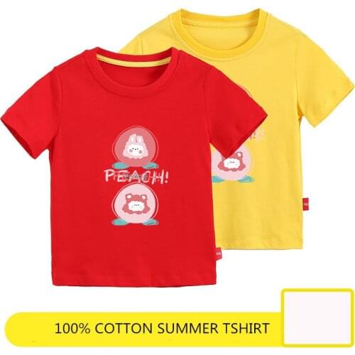 2-10Y Kids Girls T-shirt New Peach Print Baby Cotton Tops Summer Clothing Toddler Fashion T-shirt Cute Children Casual Clothes