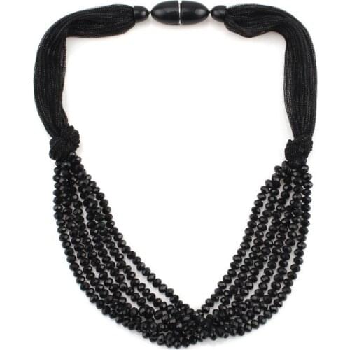 Silk Rope Chunky Glass Crystal Bead Pendant Statement Necklace for Women Florate Fashion New Handmade Party Necklace Jewelry