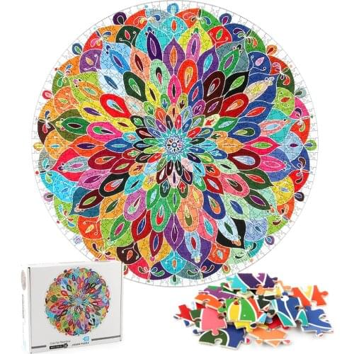Puzzle-Blooming Color-1000 Pieces Color Challenge Blue Board Round Jigsaw Puzzles