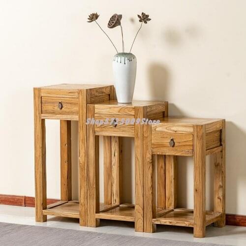 Storage flower stand new Chinese style old elm solid wood flower stand living room wooden shelf simple flower pot flower a few b