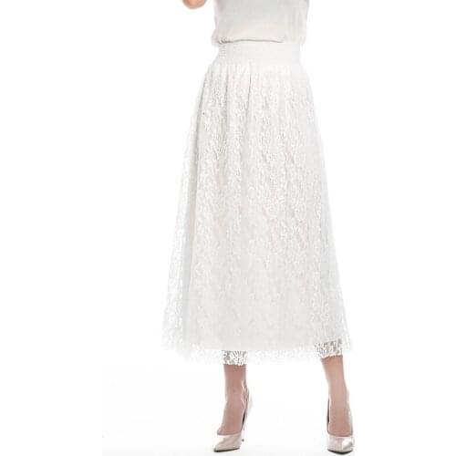 On sale 2020 summer Womens ladies Umbrella Skirt Cotton Long Skirt Lace High Waist Hollow Out Skirt Slim maxi high quality