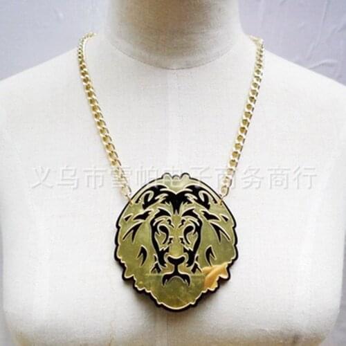 Punk Style Gold Lion Head Acyrlic Pendant Necklace Hiphop Punk Rock Cool Men Women Necklace Night Club Party Show Necklace