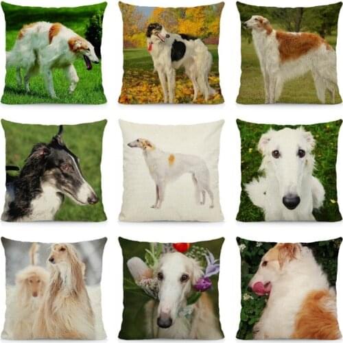 XUNYU Cute Borzoi Cushion Cover 45x45cm Pillow Case Dog Pattern Decorative Pillows Sofa Decor DWG049