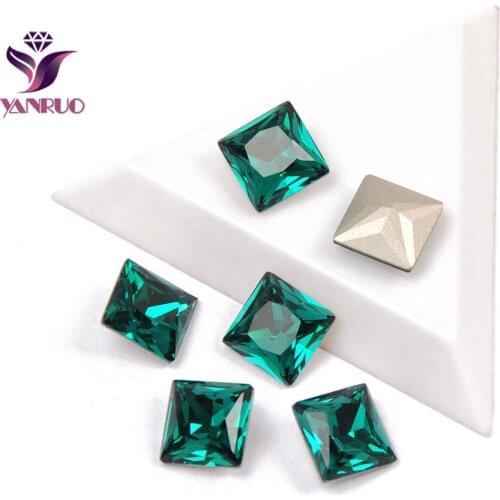 YANRUO 4447 Blue Zircon Princess Square Glass Rhinestones For Clothes Appliques Diamond