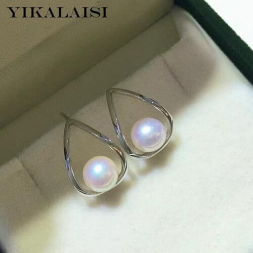 YIKALAISI 925 Sterling Silver Earrings Jewelry For Women 6-7mm Round Natural Freshwater Pearl Earrings 2021 New Wholesales
