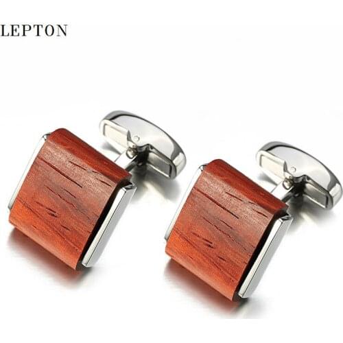 Low-key Luxury Wood Cufflinks For Mens High Quality Lepton Brand Jewelry Square Rosewood Cuff links Men Shirt Cuff Cuff links