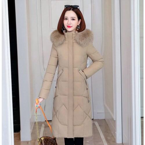 Womens Long Jacket 2020 Hooded Slim Parkas Female Winter Plus Size Thick Fur Collar Solid Cotton Padded Casual Outerwear Coats