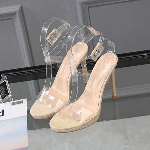 Ladies sandals summer 2021 transparent pvc sexy high heels open toe Ankle strap new fashion 7.5cm thin heel shoes party 35-41