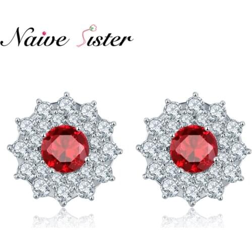 Fashion Round Shape Sunflower Design Top Quality Earrings Cubic Zircon Stud Earring for Women Boucle D'oreille Pendientes Mujer