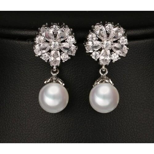 Emmaya Fashion Imitation Pearl Earrings for Women White Gold Color Flower Earings Crystal Jewelry for Party Brincos