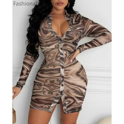 Women All Over Print Button Through Long Sleeve Shirt Dress