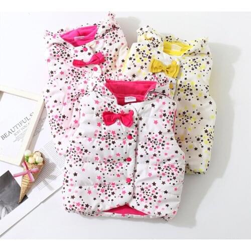 2020 Winter Warm New Fashion 2 3 4 6 7 8 9 10 Years Bow Star Candy Color Star Print Hat Sweet Kids Baby Girls Winter Hooded Vest