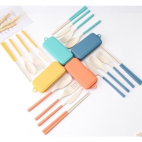 100sets Creative Wheat Straw Folding Cutlery Set Removable Knife Fork Spoon Chopsticks Portable Picnic Tool