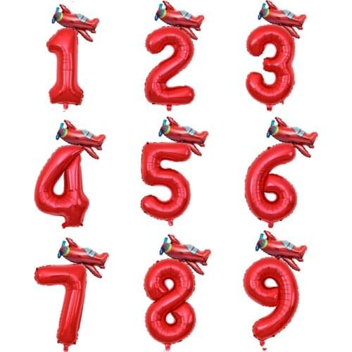 2pcs 32inch Red Number Balloons Mini Plane Fire Truck Foil Balloons 1 2 3 4 5 6 7 8 9 Years Birthday Party Decorations Kids Toys