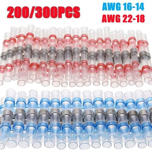 200/300PCS Solder Seal Wire Connectors AWG22-14 Heat Shrink Electrical Connector Automotive Marine Insulated Butt Terminal