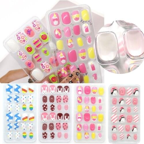 24Pcs/Box Cute Unicorn False Nail Children Press on Nails Coffin Wearing Oval Head Animal Design Acrylic Full Cover Nail Tips