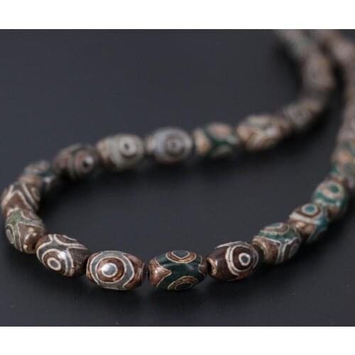 3Strands/Lot,Prayer Mala Mystical Tibetan Onxy Old 3 Eye Dzi Oval Rice Shape Beads Wholesale,DIY Jewelry Making Different size