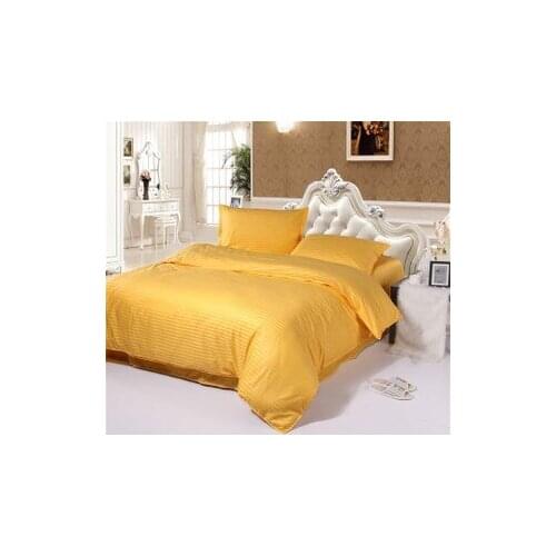 3D Solid yellow satin striped set sets queen full size bedspread duvet cover sheets bed in a bag sheet linen cotton