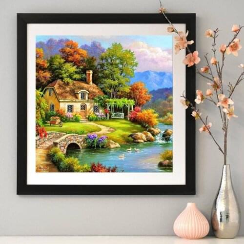 5D DIY Full Round Drill Diamond Painting Relaxing Village Cross Stitch Kit Embroidery Craft Needlework Set Home Decor Gifts