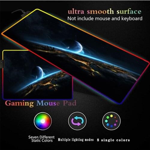 Mairuige Space Earth Gaming Large RGB LED Computer Mause Pad XXL Mousepad Gamer Keyboard Mause Carpet Desk Mat PC Game Mouse Pad
