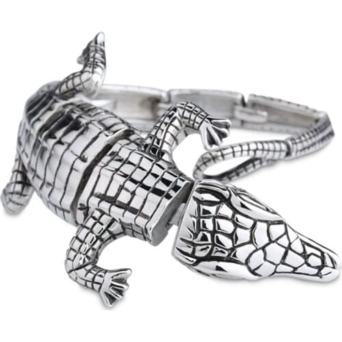 Hyperbole Crocodile Charm Bracelet Bangle 361L Blacken Stainless Steel 3D Animal Fish Male Bracelets Fashion Jewelry