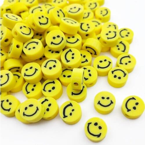 30pcs Yellow Round Smiley Acrylic Bead Spacer Beads for Children Kids DIY Jewelry Making Friend Gift Necklace Bracelet Acces