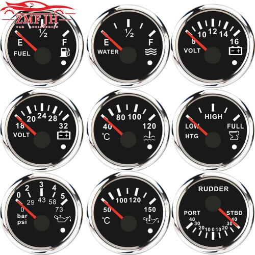 52MM Fuel Level Gauge Water Level Meter For Marine Boat Car Water Temperature Gauge Meter 9-32V Red Backlight Voltage with Alarm