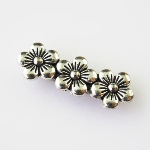 New 12Pcs Tibetan Silver Color 3Holes Flower Spacer Beads Bars Charms Connectors 9.5x26mm