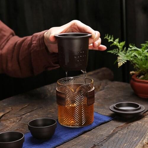 Purple sand glass quick guest cup anti-scalding ceramic one pot three cups portable travel tea set Kung Fu tea set simple