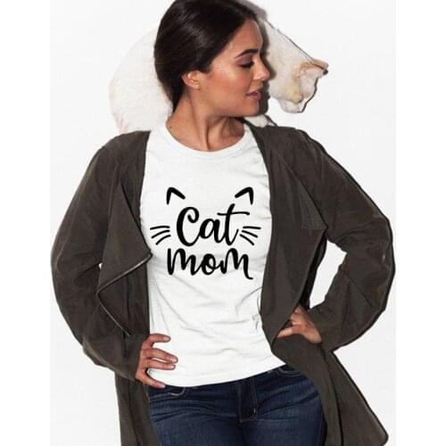 Cute Cat Mom Print Women Aesthetic Clothes Harajuku Graphic T-shirt Short Sleeve Streetwear T Shirts Female Pet Lover Tees Tops