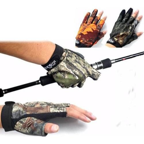 Hot Sale 1 Pair Anti-Slip 3 Finger Cut Fishing Gloves Protector Camouflage Hunting Gloves for Kite Hunting Free Shipping