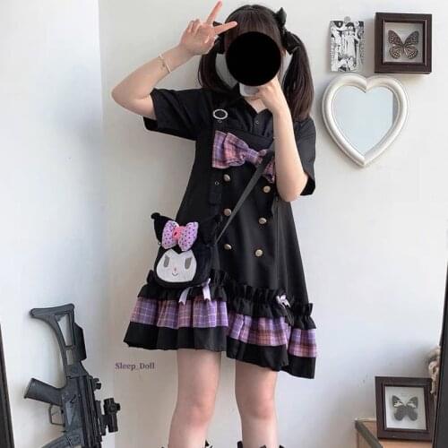 Harajuku Gothic Vintage Lolita Jsk Suspender Dress Japanese Cosplay Sweetheart Sniper Punk Plaid Bow Party Cool Girl Dresses