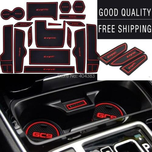 Hot car Non-Slip Interior cup cushion Door Mat covers Cup Mat stickers Fit For Honda Civic 2.0L 1.8L 2006 - 2016 17pcs per set