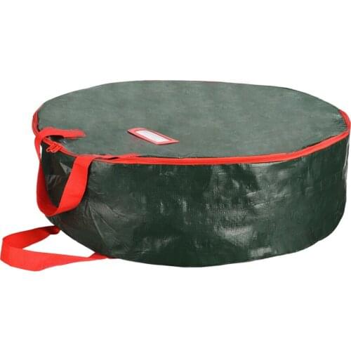Wreath Bag Handles Round Green Canvas Zippered Clean Up Holiday Storage Supplies For Heavy Duty Leaf Trash 60x18cm Container