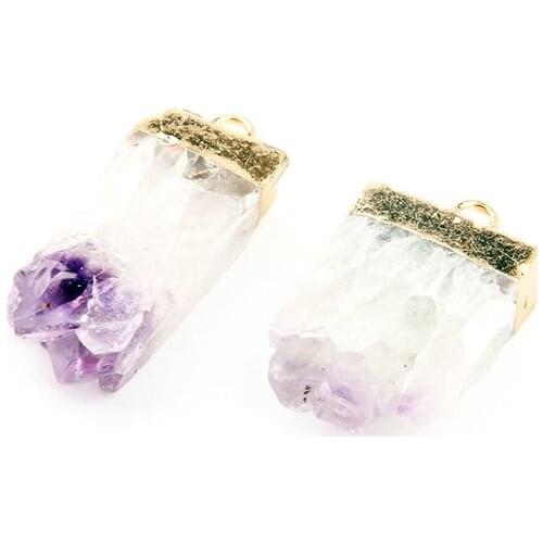 Natural Stone Pendant Long Purple Quartz Pendant Necklace for DIY Jewelry Best Birthday Gift Size 35x20x7-40x15x7mm