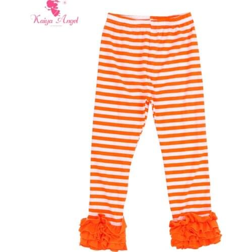 Kaiya Angel Halloween Girl Leggings Ruffles Icing Leggings Pants Stripe Orange White Stripe Kids Pants Children Pants