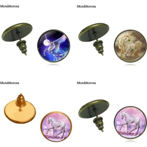 Mendittorosa Unicorn Pegasus Fly Horse Fashion Jewelry Steampunk Women Gift Bronze/Silver/Golden Clip Ear Hook Stud Earrings