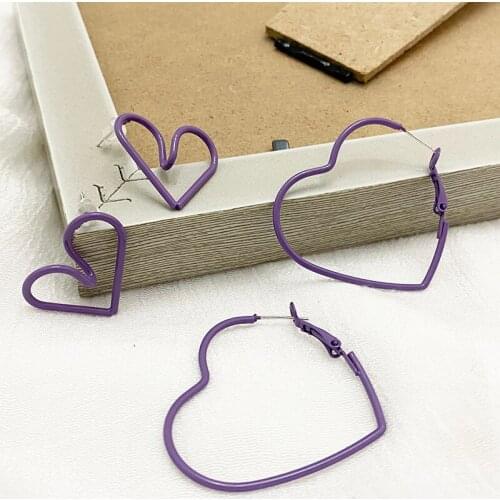 Vogallery Fashion Big Heart Stud Earrings Women Rock Young Girl Purple Earrings Anti-allergy 2020 New Jewelry Accessories
