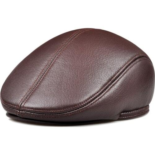 2019 cowhide genuine leather men berets cap hat high quality fashion mens real leather adult striped adjustable hats