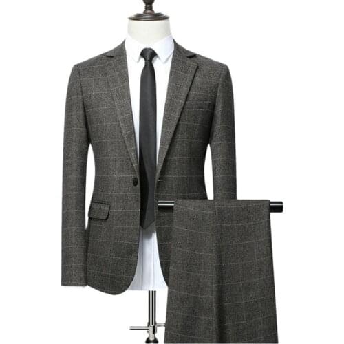 Suit Male，All-Season Two-Piece Suit, Mens Real Suit, Solid Color, Regular Collar, Single Button, Pocket Trim, Three Colors, M-4