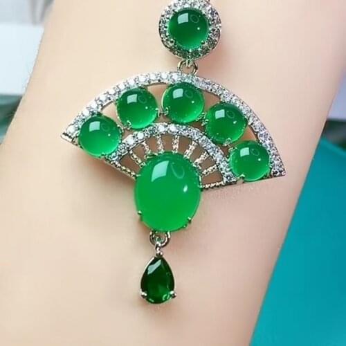 Natural Green Jade Fan Pendant Necklace Women Genuine Certified Jades Stone Chrysoprase Charms Jewellery Chalcedony Amulet Gifts