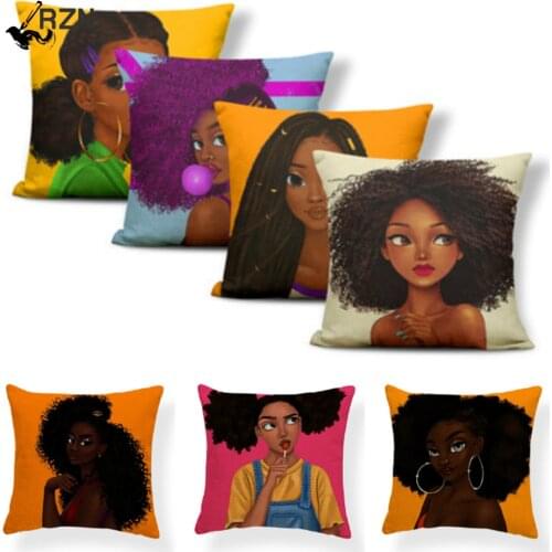 Modern Decorative Cotton Linen Cushion Cover Explosive Head African Girl Pattern Pillowcase Decor for Sofa Bed Car Home 45X45CM