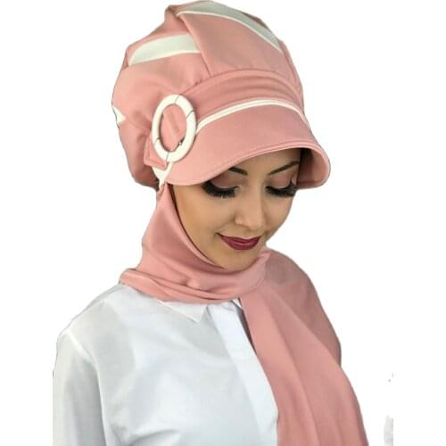 2021 new Fashion Hijab Women Muslim Bathing Cap Islamic Hijab Scarf Scarf Powder Pink Horsehair Hat
