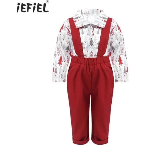 Baby Boy Clothes 2Pcs Infant Boys Outfits Chirstmas Costume Printed Chirstmas Tree Toddler Childrens Clothing Shirt and Pants