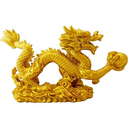 RESIN HOME SIZE: 22CM*6CM*13CM MITATION COPPER YELLOW ORNAMENTS CRAFTS TWELVE ZODIAC DRAGON HANLONG LUCKY TOWN HOUSE OPENING