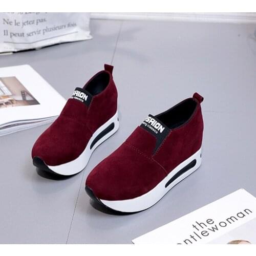 Casual Platform Ladies Sport Sneakers Womens Shoes Fashion Casual Flock Slip-On Thick Sewing Wedges Shoes Chaussures Femme